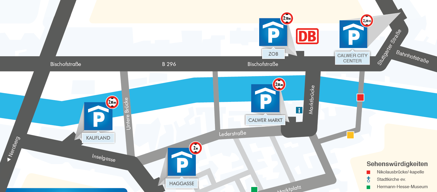 Lageplan der Parkhäuser in Calw